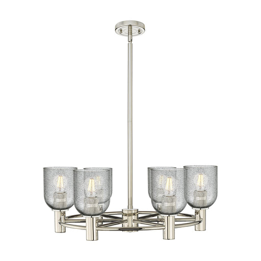 Innovations Caledonia 25in 6-Light Chandelier | Industrial Polished Nickel and Charcoal Glass | Dining Room & Kitchen Island | Model 434-6CR-PN-G257