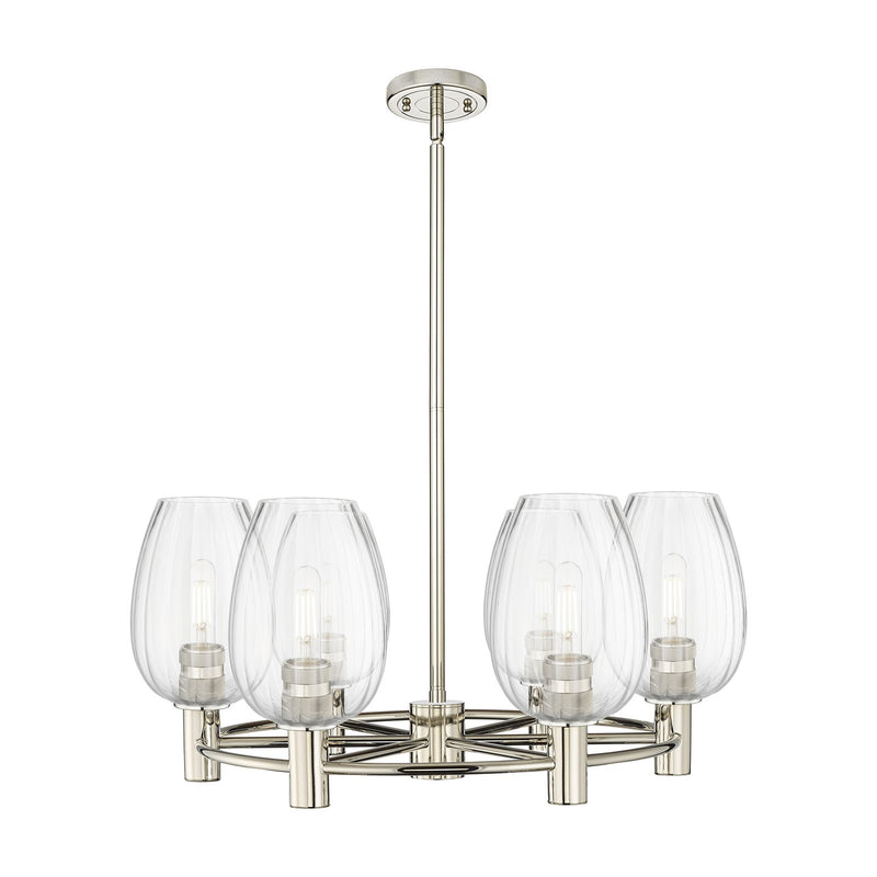 Innovations Preston Flute 26in 6-Light Chandelier | Industrial Polished Nickel and Clear Glass | Dining Room & Kitchen | Model 434-6CR-PN-G457-6CL