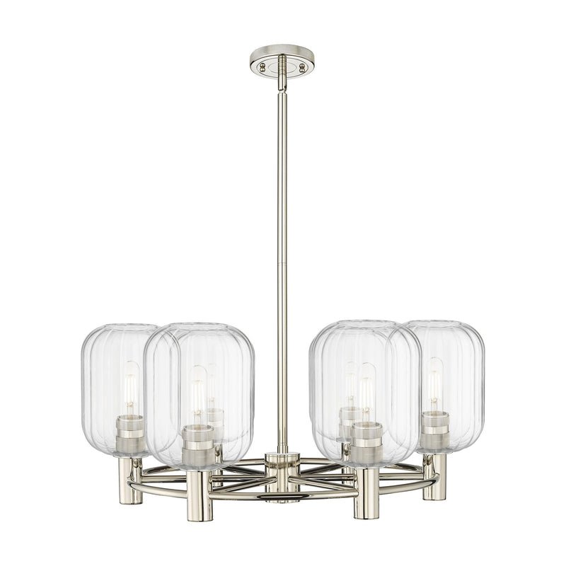 Innovations Preston Cylinder 27in 6-Light Chandelier | Industrial Polished Nickel and Clear Glass | Kitchen Island | Model 434-6CR-PN-G460-7CL