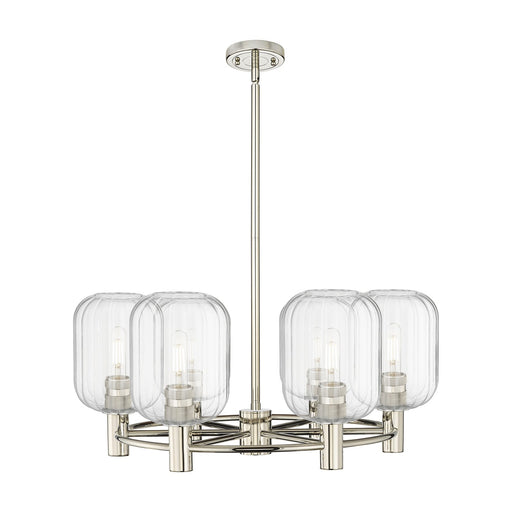 Innovations Preston Cylinder 27in 6-Light Chandelier | Industrial Polished Nickel and Clear Glass | Kitchen Island | Model 434-6CR-PN-G460-7CL