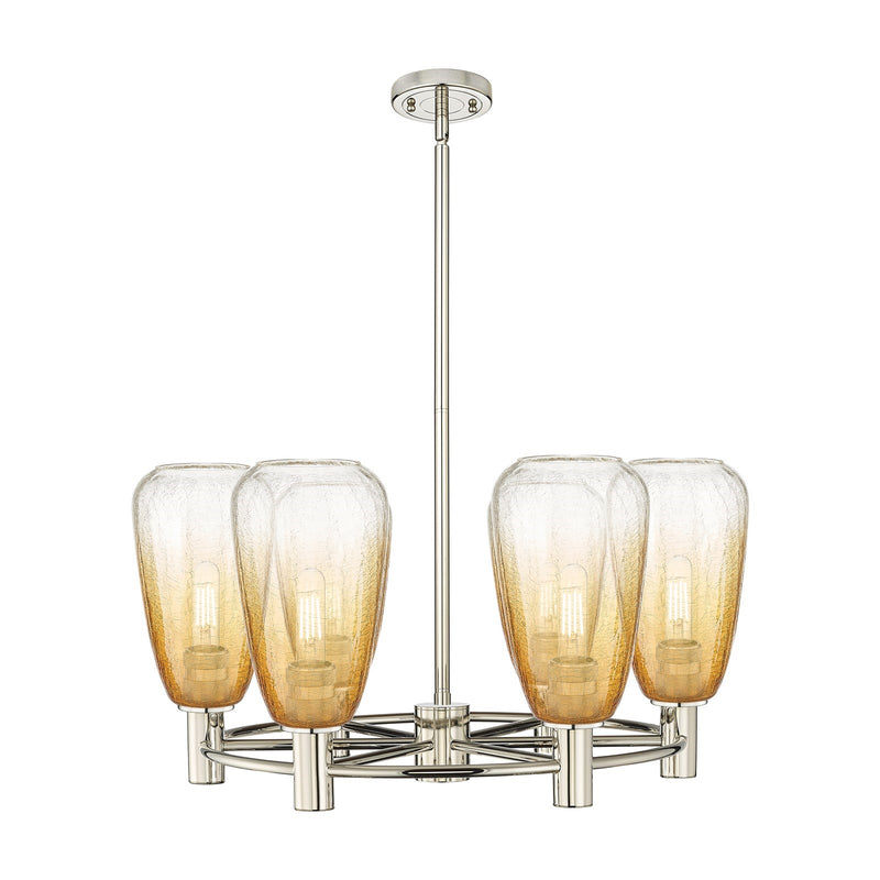 Innovations Brookhaven Almond 26in 6-Light Chandelier | Industrial Polished Nickel and Amber Glass | Kitchen Island | Model 434-6CR-PN-G480-6AM
