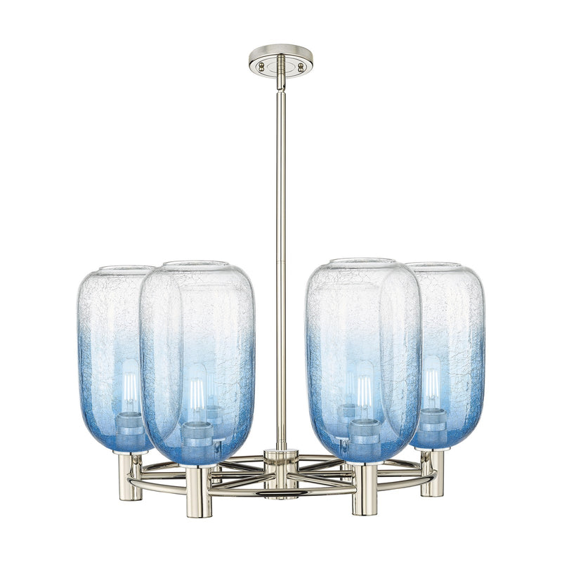 Innovations Brookhaven Cloche 27in 6-Light Chandelier | Industrial Polished Nickel and Sapphire Blue Glass | Dining Room | Model 434-6CR-PN-G482-7SB