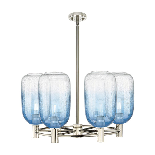 Innovations Brookhaven Cloche 27in 6-Light Chandelier | Industrial Polished Nickel and Sapphire Blue Glass | Dining Room | Model 434-6CR-PN-G482-7SB