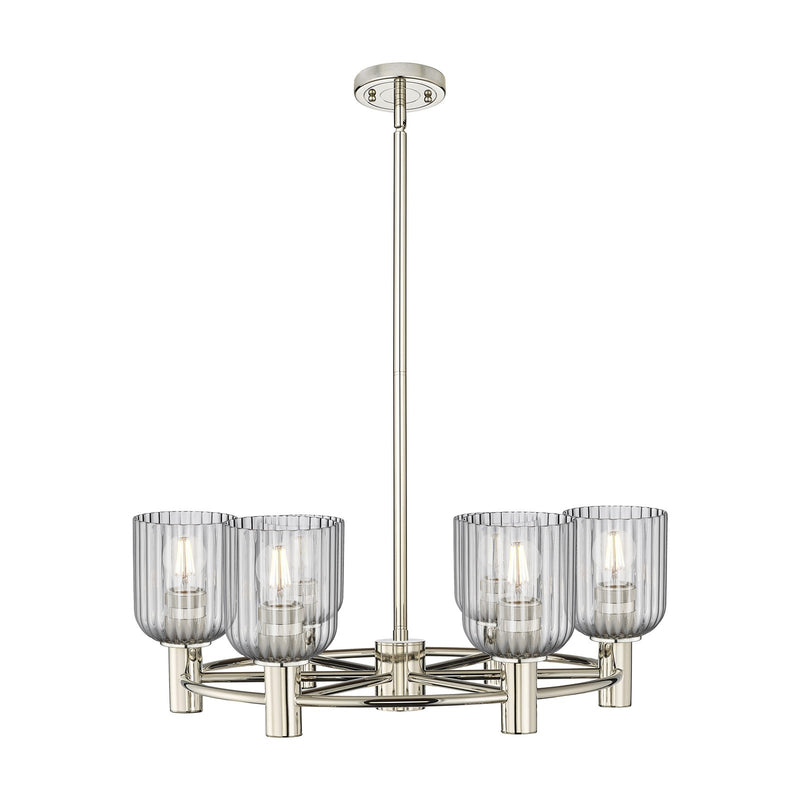 Innovations Crown Point 25in 6-Light Chandelier | Industrial Polished Nickel and Light Smoke Glass | Dining Room | Model 434-6CR-PN-G559-5SM