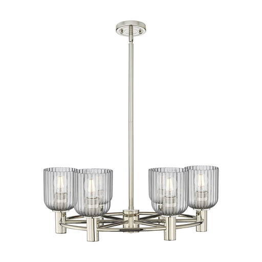 Innovations Crown Point 25in 6-Light Chandelier | Industrial Polished Nickel and Light Smoke Glass | Dining Room | Model 434-6CR-PN-G559-5SM