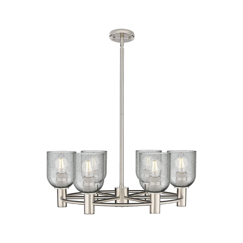 Innovations Caledonia 25in 6-Light Chandelier | Industrial Satin Nickel and Charcoal Glass | Dining Room & Kitchen Island | Model 434-6CR-SN-G257