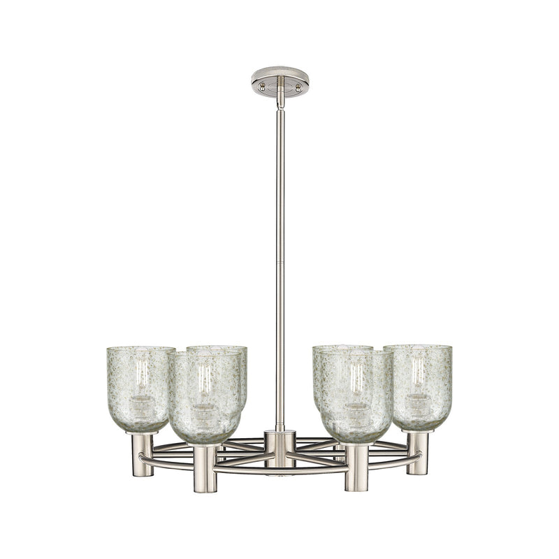 Innovations Caledonia 25in 6-Light Chandelier | Industrial Satin Nickel and Mica Glass | Dining Room & Kitchen Island | Model 434-6CR-SN-G259