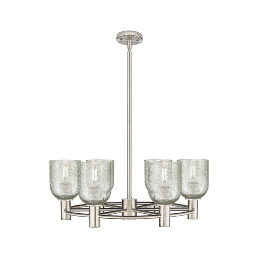 Innovations Caledonia 25in 6-Light Chandelier | Industrial Satin Nickel and Mica Glass | Dining Room & Kitchen Island | Model 434-6CR-SN-G259