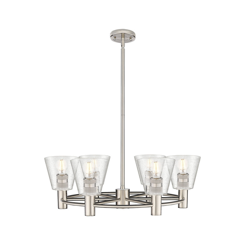 Innovations Caton 26in 6-Light Chandelier | Industrial Satin Nickel and Frosted Glass | Dining Room & Foyer | Model 434-6CR-SN-G454