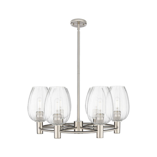 Innovations Preston Flute 26in 6-Light Chandelier | Industrial Satin Nickel and Clear Glass | Kitchen Island & Dining | Model 434-6CR-SN-G457-6CL