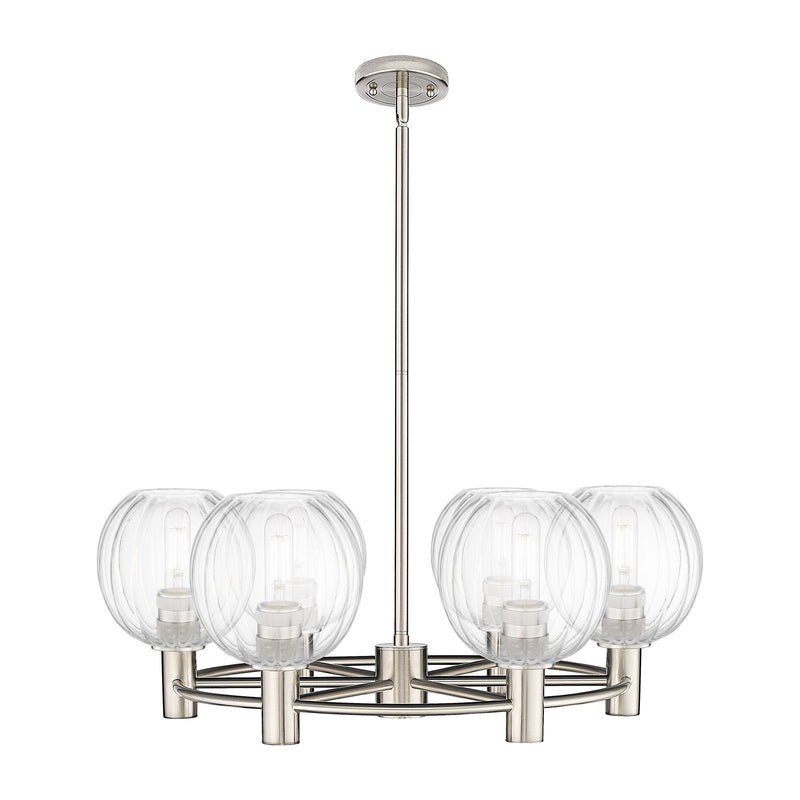 Innovations Preston Globe 27in 6-Light Chandelier | Industrial Satin Nickel and Clear Glass | Kitchen Island & Dining | Model 434-6CR-SN-G458-7CL