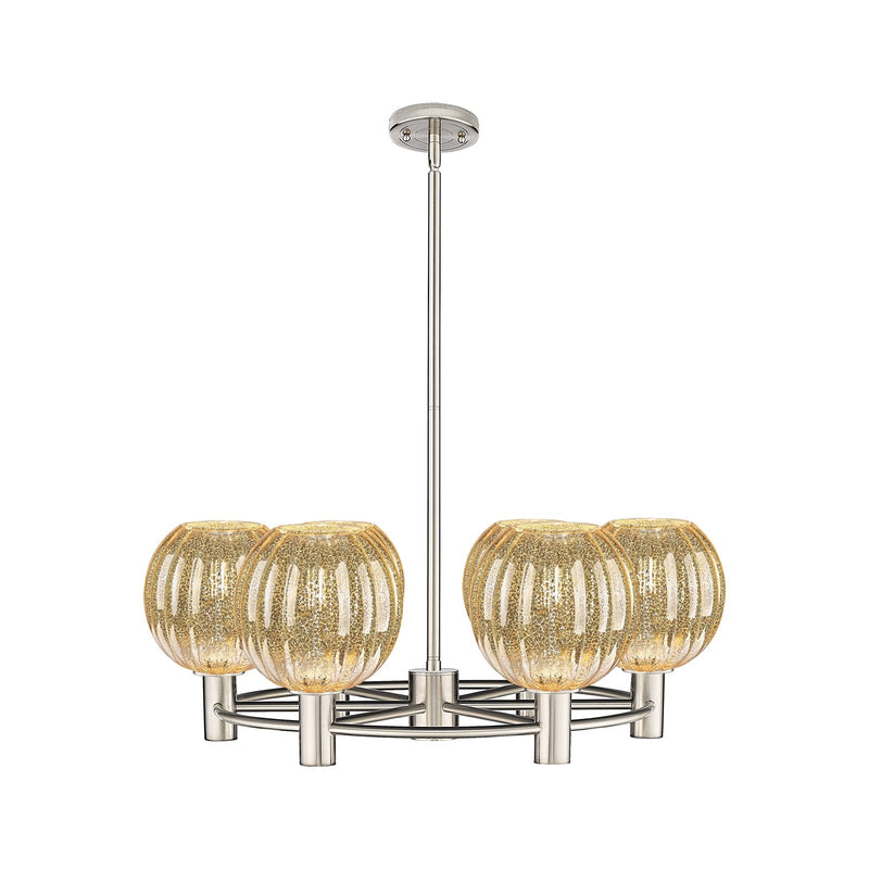 Innovations Preston Globe 27in 6-Light Chandelier | Industrial Satin Nickel and Mercury Glass | Kitchen Island & Dining | Model 434-6CR-SN-G458-7ME