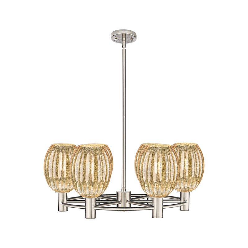 Innovations Preston Bulb 26in 6-Light Chandelier | Industrial Satin Nickel and Mercury Glass | Dining Room & Kitchen | Model 434-6CR-SN-G459-6ME