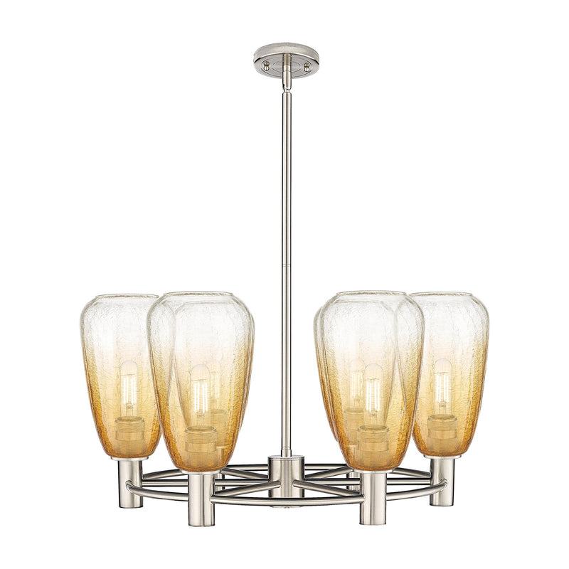 Innovations Brookhaven Almond 26in 6-Light Chandelier | Industrial Satin Nickel and Amber Glass | Dining Room & Kitchen | Model 434-6CR-SN-G480-6AM