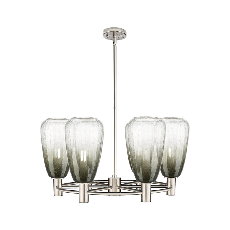 Innovations Brookhaven Almond 26in 6-Light Chandelier | Industrial Satin Nickel and Slate Glass | Dining Room & Kitchen | Model 434-6CR-SN-G480-6SL
