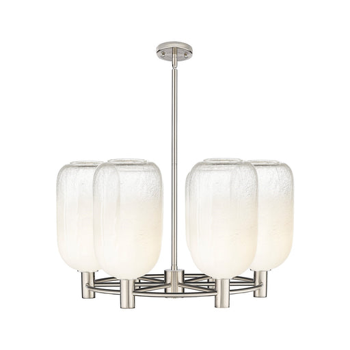 Innovations Brookhaven Cloche 27in 6-Light Chandelier | Industrial Satin Nickel and Opal Glass | Kitchen Island & Dining | Model 434-6CR-SN-G482-7OP