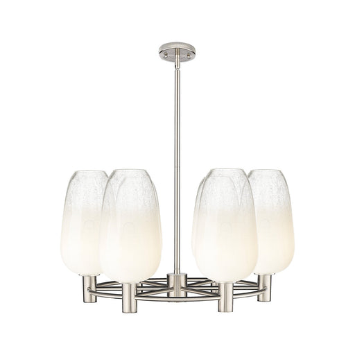 Innovations Brookhaven Flute 27in 6-Light Chandelier | Industrial Satin Nickel and Opal Glass | Kitchen Island & Dining | Model 434-6CR-SN-G484-7OP