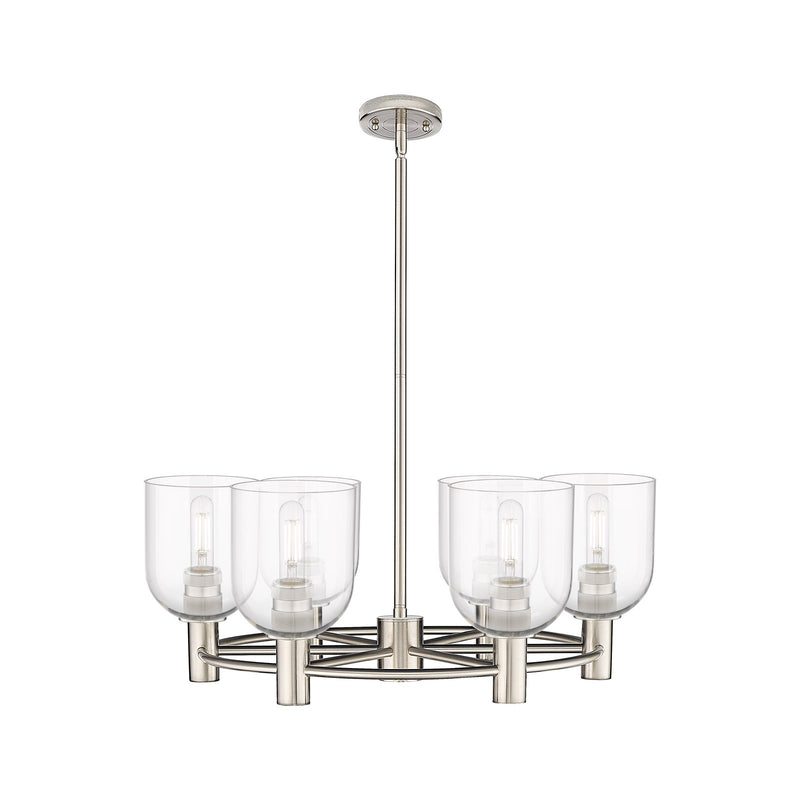 Innovations Bella 25in 6-Light Chandelier | Industrial Satin Nickel and Clear Glass | Kitchen Island & Dining Room | Model 434-6CR-SN-G558-6CL