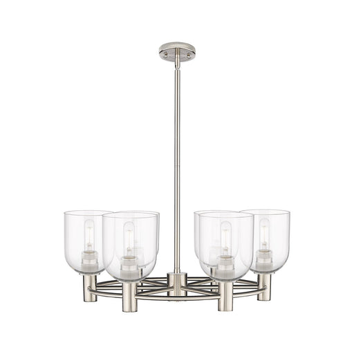 Innovations Bella 25in 6-Light Chandelier | Industrial Satin Nickel and Clear Glass | Kitchen Island & Dining Room | Model 434-6CR-SN-G558-6CL
