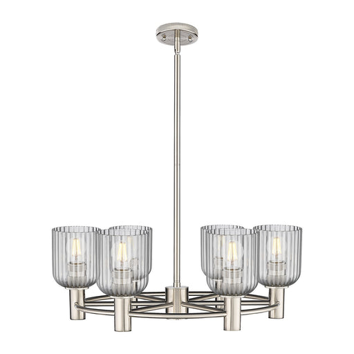 Innovations Crown Point 25in 6-Light Chandelier | Industrial Satin Nickel and Light Smoke Glass | Dining Room & Kitchen | Model 434-6CR-SN-G559-5SM