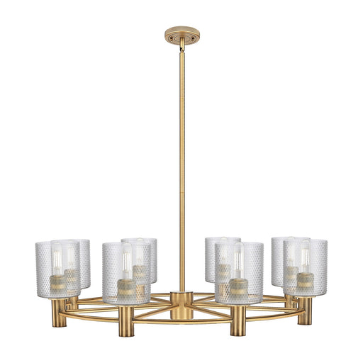 Innovations Cobbleskill 34.62in 8-Light Chandelier | Industrial Brushed Brass and Clear Glass | Dining Room & Kitchen Island | Model 434-8CR-BB-G112