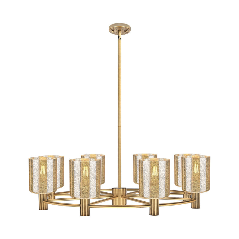 Innovations Cobbleskill 35in 8-Light Chandelier | Industrial Brushed Brass and Mercury Glass | Dining Room & Kitchen Island | Model 434-8CR-BB-G116