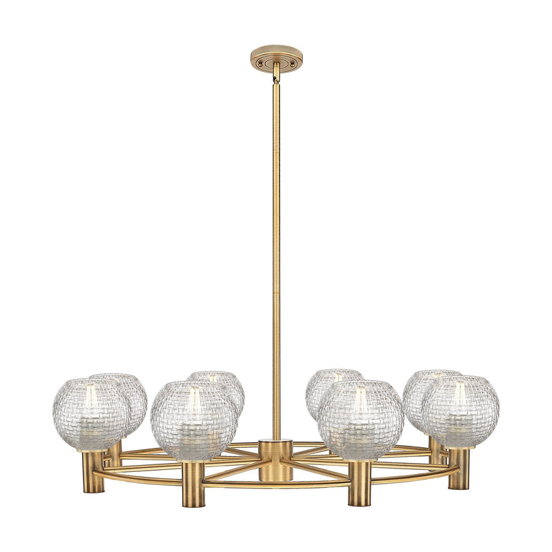 Innovations Athens 36in 8-Light Chandelier | Industrial Brushed Brass and Clear Basket Weave Glass | Dining Room | Model 434-8CR-BB-G122C-6CL