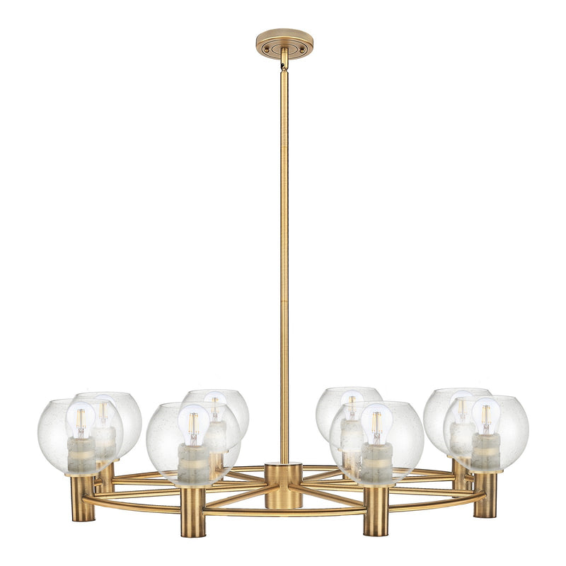 Innovations Crown Point 36in 8-Light Chandelier | Industrial Brushed Brass and Seedy Glass | Dining Room & Kitchen Island | Model 434-8CR-BB-G124-6