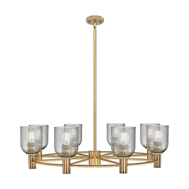 Innovations Caledonia 35in 8-Light Chandelier | Industrial Brushed Brass and Charcoal Glass | Dining Room & Living Room | Model 434-8CR-BB-G257