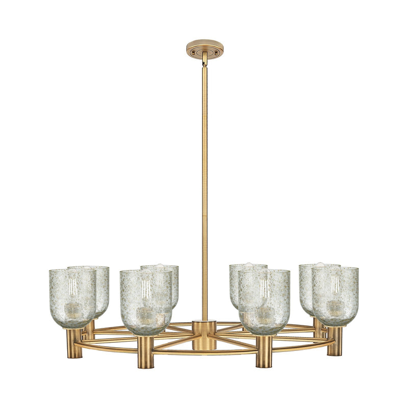 Innovations Caledonia 35in 8-Light Chandelier | Industrial Brushed Brass and Mica Glass | Dining Room & Living Room | Model 434-8CR-BB-G259