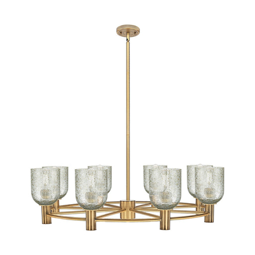 Innovations Caledonia 35in 8-Light Chandelier | Industrial Brushed Brass and Mica Glass | Dining Room & Living Room | Model 434-8CR-BB-G259