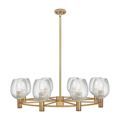 Innovations Salina 35in 8-Light Chandelier | Industrial Brushed Brass and Clear Spiral Fluted Glass | Dining Room & Living | Model 434-8CR-BB-G292