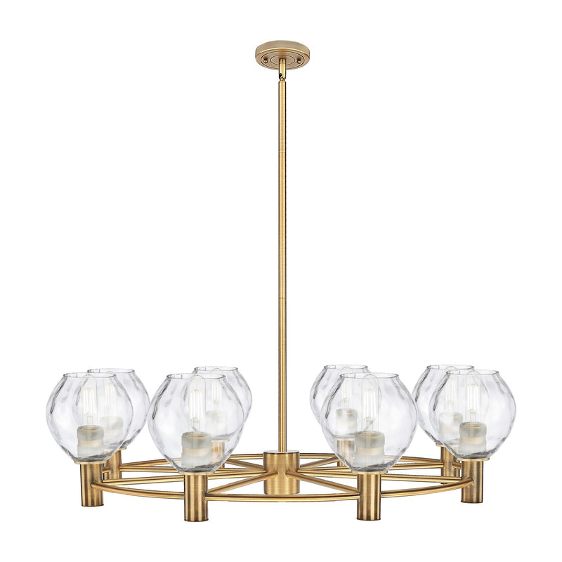 Innovations Waverly 36in 8-Light Chandelier | Industrial Brushed Brass and Clear Glass | Dining Room & Kitchen Island | Model 434-8CR-BB-G362