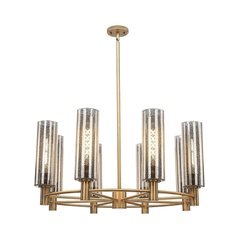 Innovations Crown Point 32in 8-Light Chandelier | Industrial Brushed Brass and Mercury Glass | Dining Room & Kitchen | Model 434-8CR-BB-G434-12ME