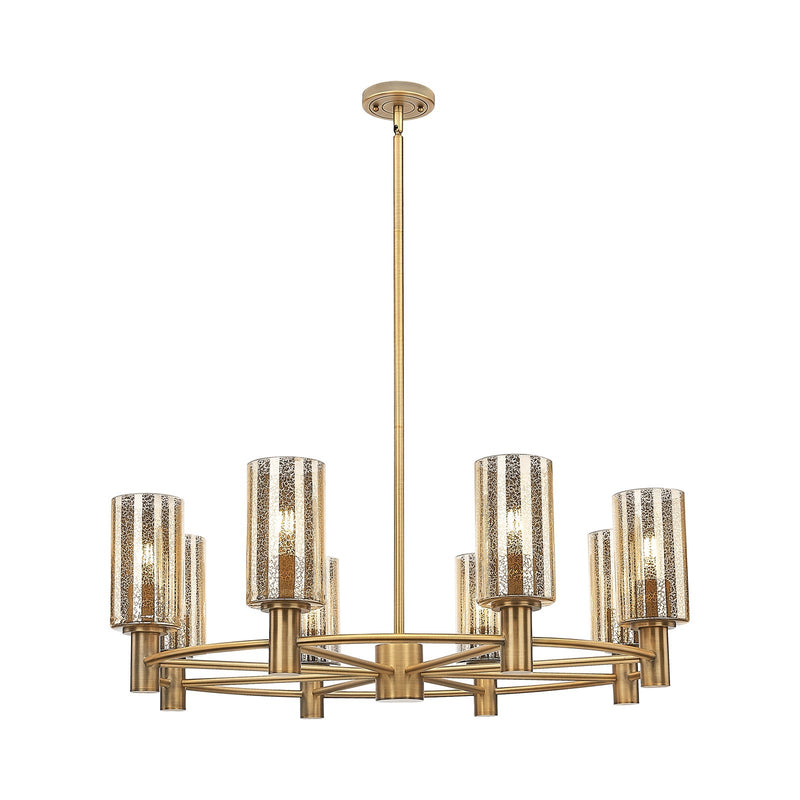 Innovations Crown Point 32in 8-Light Chandelier | Industrial Brushed Brass and Mercury Glass | Dining Room & Kitchen | Model 434-8CR-BB-G434-7ME