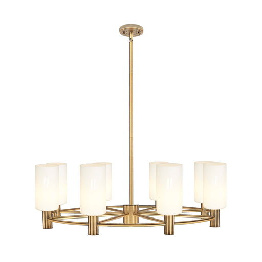 Innovations Crown Point 32in 8-Light Chandelier | Industrial Brushed Brass and White Frosted Glass | Dining Room | Model 434-8CR-BB-G434-7WH
