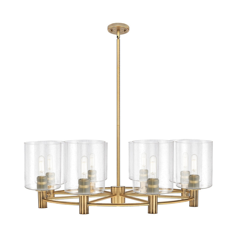 Innovations Paladin 37in 8-Light Chandelier | Industrial Brushed Brass and Seedy Glass | Dining Room & Kitchen Island | Model 434-8CR-BB-G4424-7