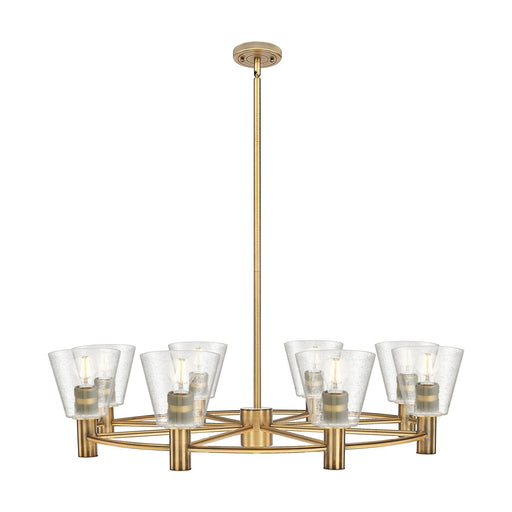 Innovations Caton 36in 8-Light Chandelier | Industrial Brushed Brass and Frosted Glass | Dining Room & Foyer | Model 434-8CR-BB-G454