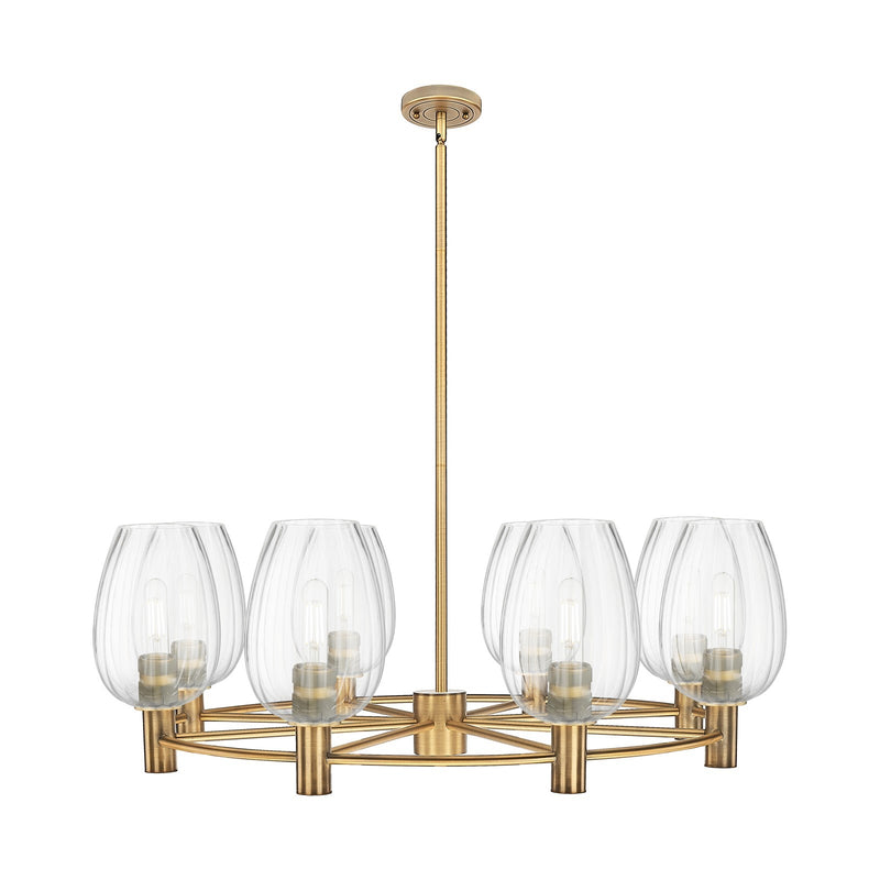 Innovations Preston Flute 36in 8-Light Chandelier | Industrial Brushed Brass and Clear Glass | Kitchen Island & Dining | Model 434-8CR-BB-G457-6CL