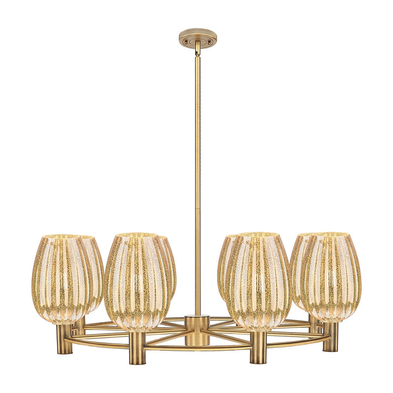 Innovations Preston Flute 36in 8-Light Chandelier | Industrial Brushed Brass and Mercury Glass | Kitchen Island & Dining | Model 434-8CR-BB-G457-6ME