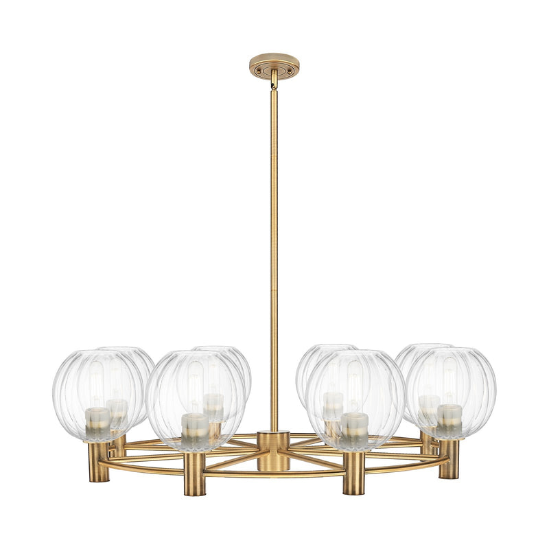 Innovations Preston Globe 37in 8-Light Chandelier | Industrial Brushed Brass and Clear Glass | Kitchen Island & Dining | Model 434-8CR-BB-G458-7CL