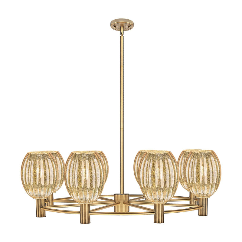 Innovations Preston Bulb 36in 8-Light Chandelier | Industrial Brushed Brass and Mercury Glass | Kitchen Island & Dining | Model 434-8CR-BB-G459-6ME