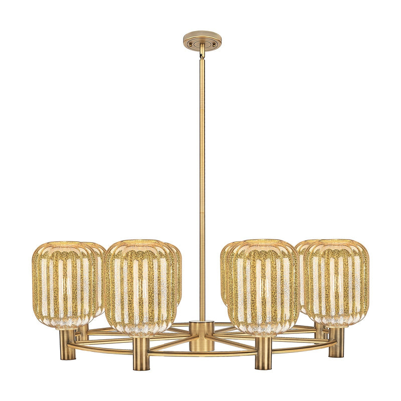 Innovations Preston Cylinder 36in 8-Light Chandelier | Industrial Brushed Brass and Mercury Glass | Kitchen Island | Model 434-8CR-BB-G460-7ME