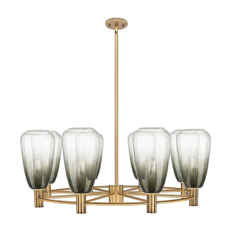 Innovations Brookhaven Almond 36in 8-Light Chandelier | Industrial Brushed Brass and Slate Glass | Dining Room & Foyer | Model 434-8CR-BB-G480-6SL