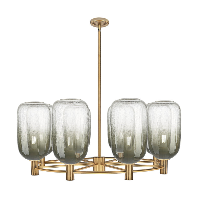 Innovations Brookhaven Cloche 36in 8-Light Chandelier | Industrial Brushed Brass and Slate Glass | Dining Room & Foyer | Model 434-8CR-BB-G482-7SL