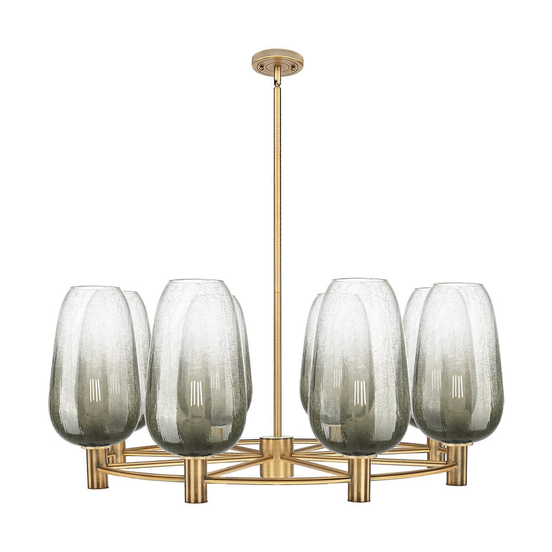 Innovations Brookhaven Flute 37in 8-Light Chandelier | Industrial Brushed Brass and Slate Glass | Dining Room & Foyer | Model 434-8CR-BB-G484-7SL