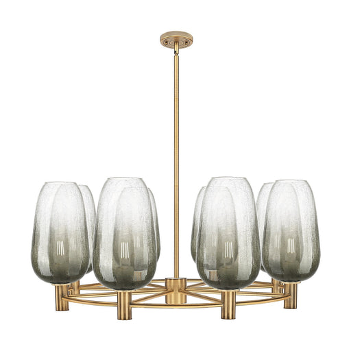 Innovations Brookhaven Flute 37in 8-Light Chandelier | Industrial Brushed Brass and Slate Glass | Dining Room & Foyer | Model 434-8CR-BB-G484-7SL