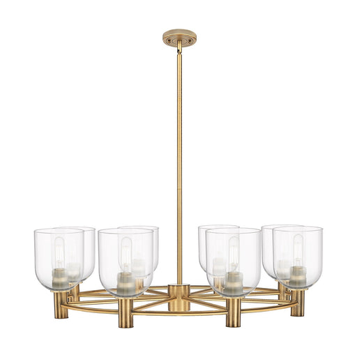 Innovations Bella 35in 8-Light Chandelier | Industrial Brushed Brass and Clear Glass | Dining Room & Kitchen Island | Model 434-8CR-BB-G558-6CL