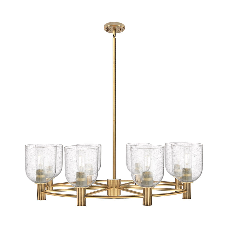 Innovations Bella 35in 8-Light Chandelier | Industrial Brushed Brass and Seedy Glass | Dining Room & Kitchen Island | Model 434-8CR-BB-G558-6SDY
