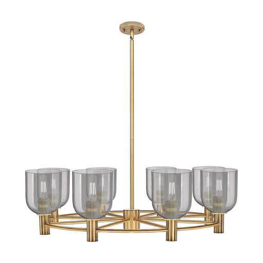 Innovations Bella 35in 8-Light Chandelier | Industrial Brushed Brass and Light Smoke Glass | Dining Room & Kitchen Island | Model 434-8CR-BB-G558-6SM